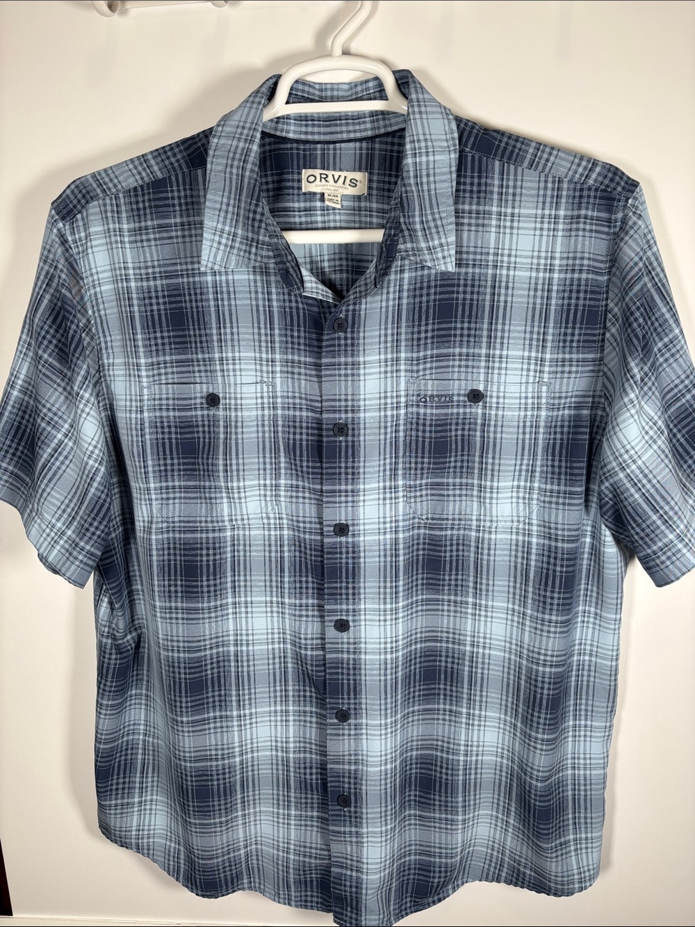 Orvis Men’s UPF 30 Quick-Dry Blue Plaid Short Sleeve Button Up Shirt Sz. XL